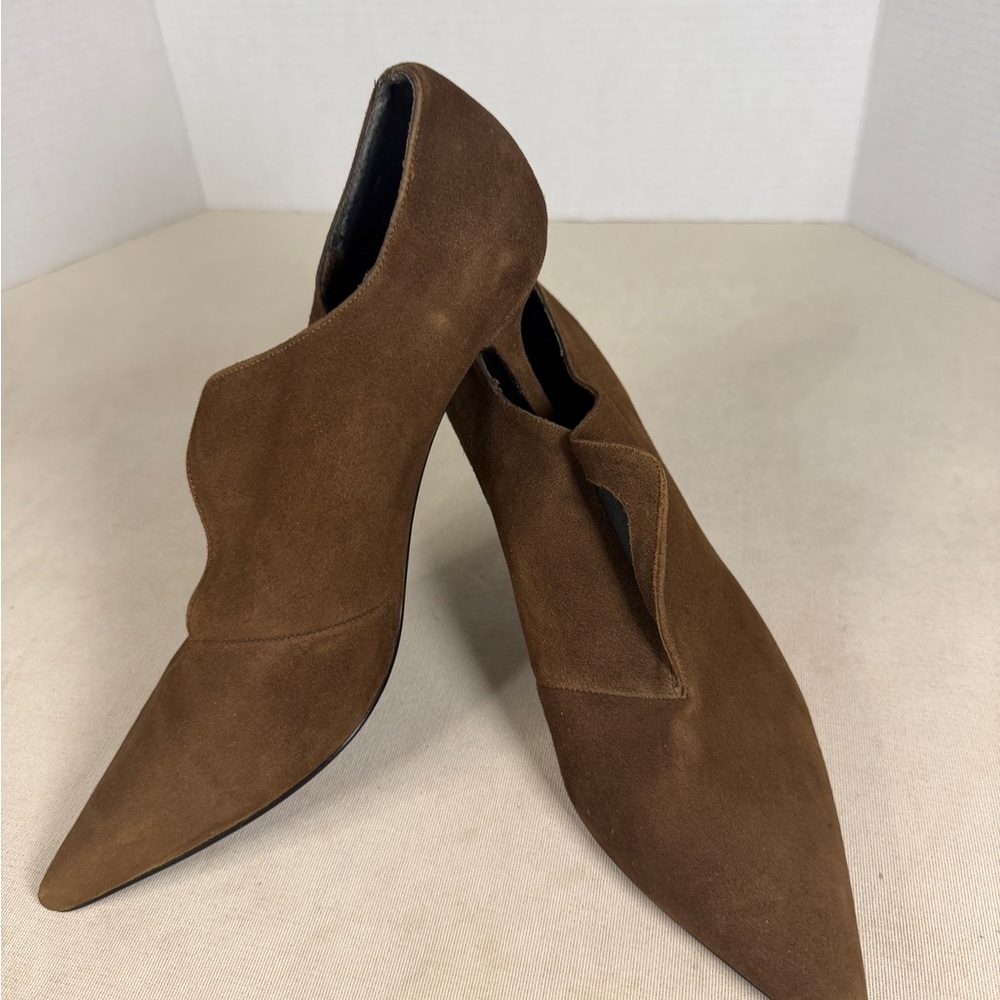Beverly Feldman High Heel Booties Shooties Womens 10M Brown Suede Pointed Toe